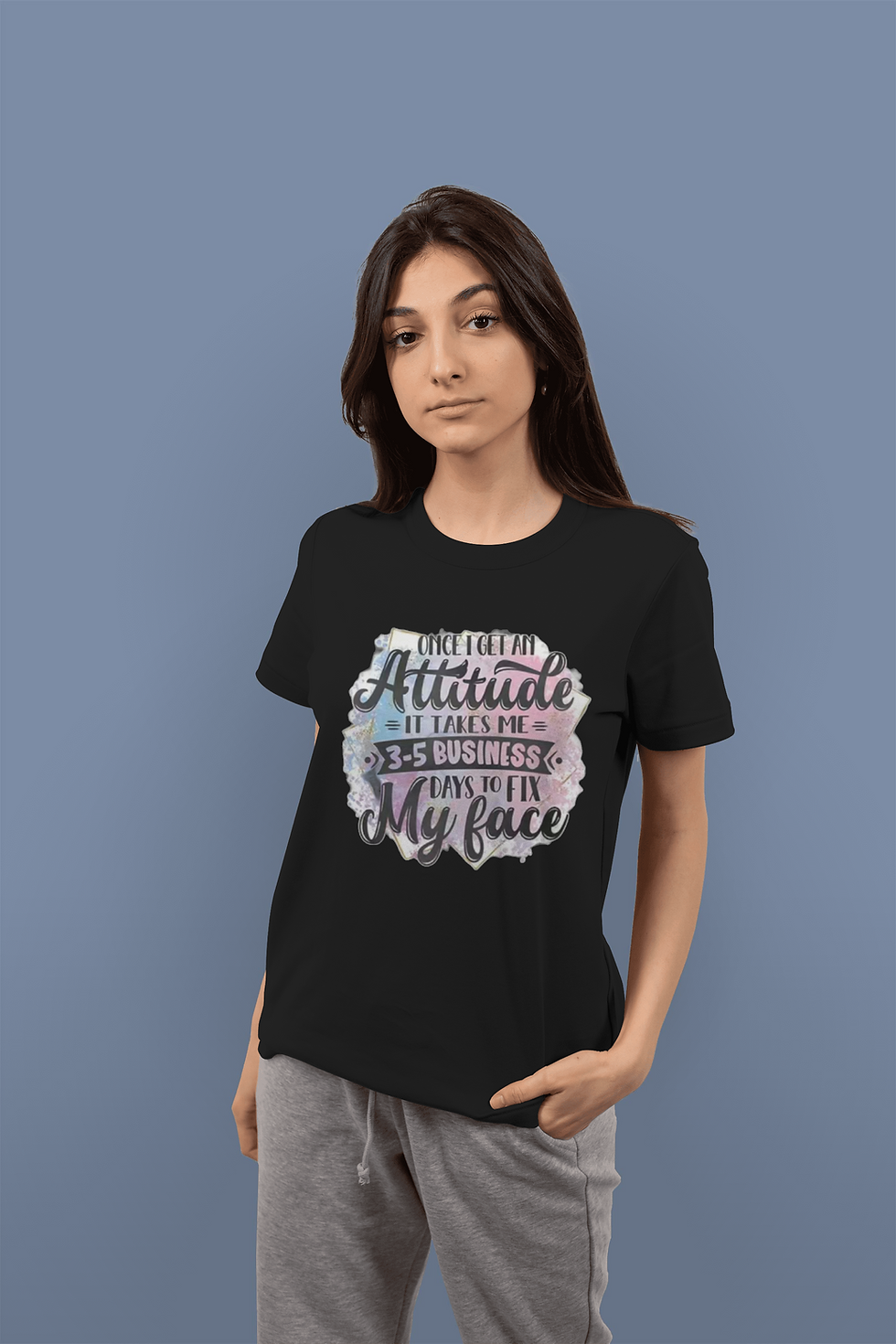 Thumbnail: Once I Get An Attitude (DTF)-Unisex Crew T-Shirt 100% Cotton Short Sleeve