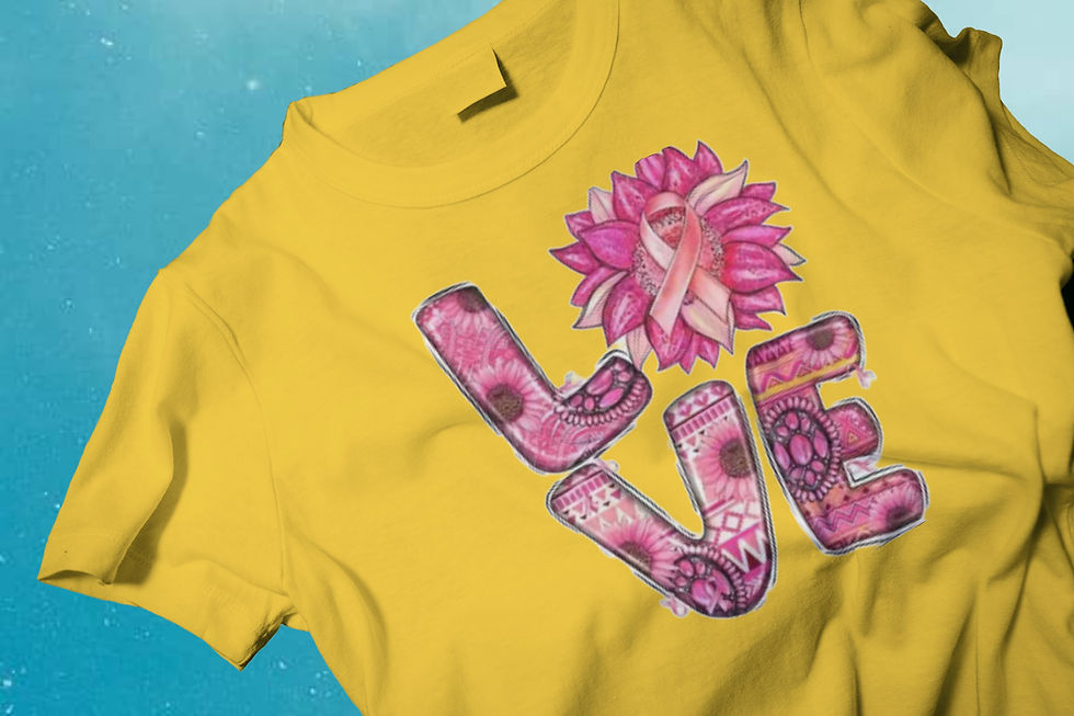 Thumbnail: LOVE Pink Ribbon & Flower (DTF)-Unisex Crew T-Shirt 100% Cotton Short Sleeve