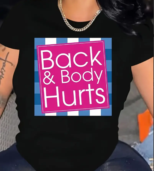Back & Body Hurts (DTF)-Women's Polyester T-Shirt, Black