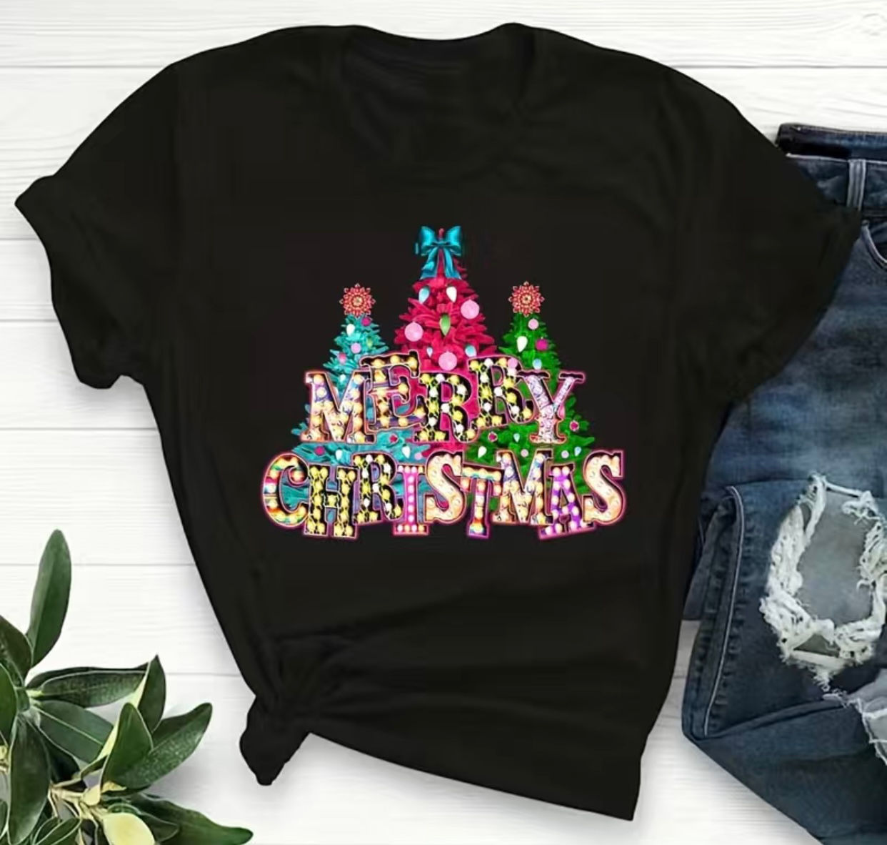 Merry Christmas (DTF)-Unisex Crew T-Shirt 100% Cotton Short Sleeve