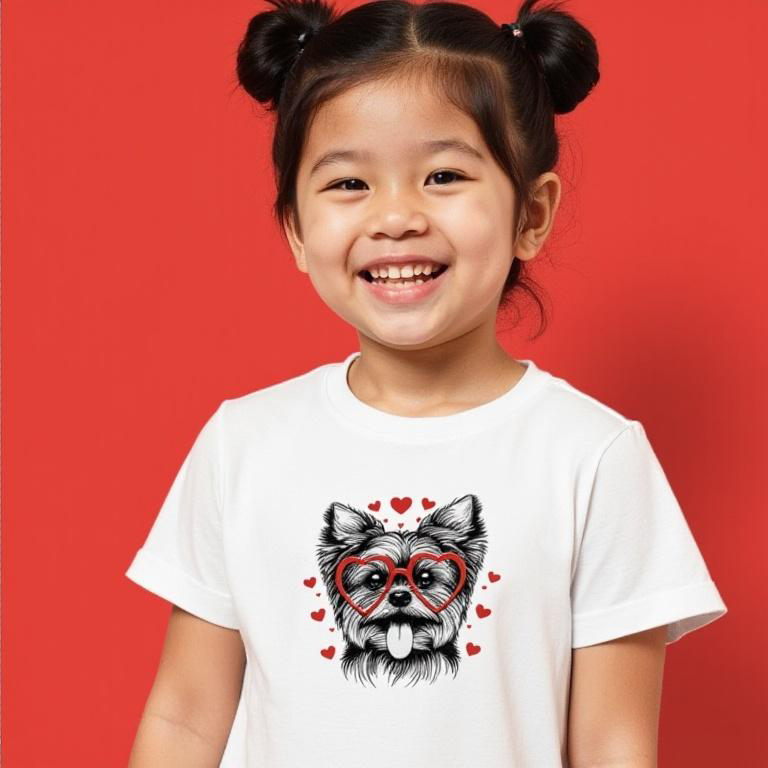 Little Girls Love Yorkies DTF Girl’s T-Shirt – Adorable 100% Cotton Short Sleeve