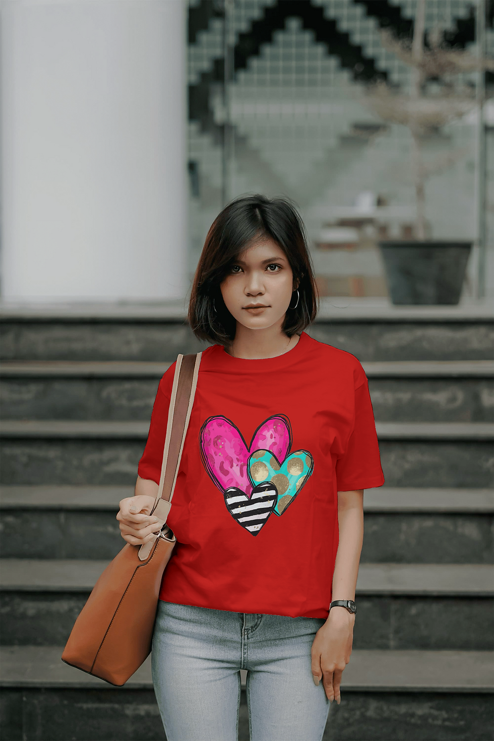 Thumbnail: Triple Hearts (DTF)-Unisex Crew T-Shirt 100% Cotton Short Sleeve