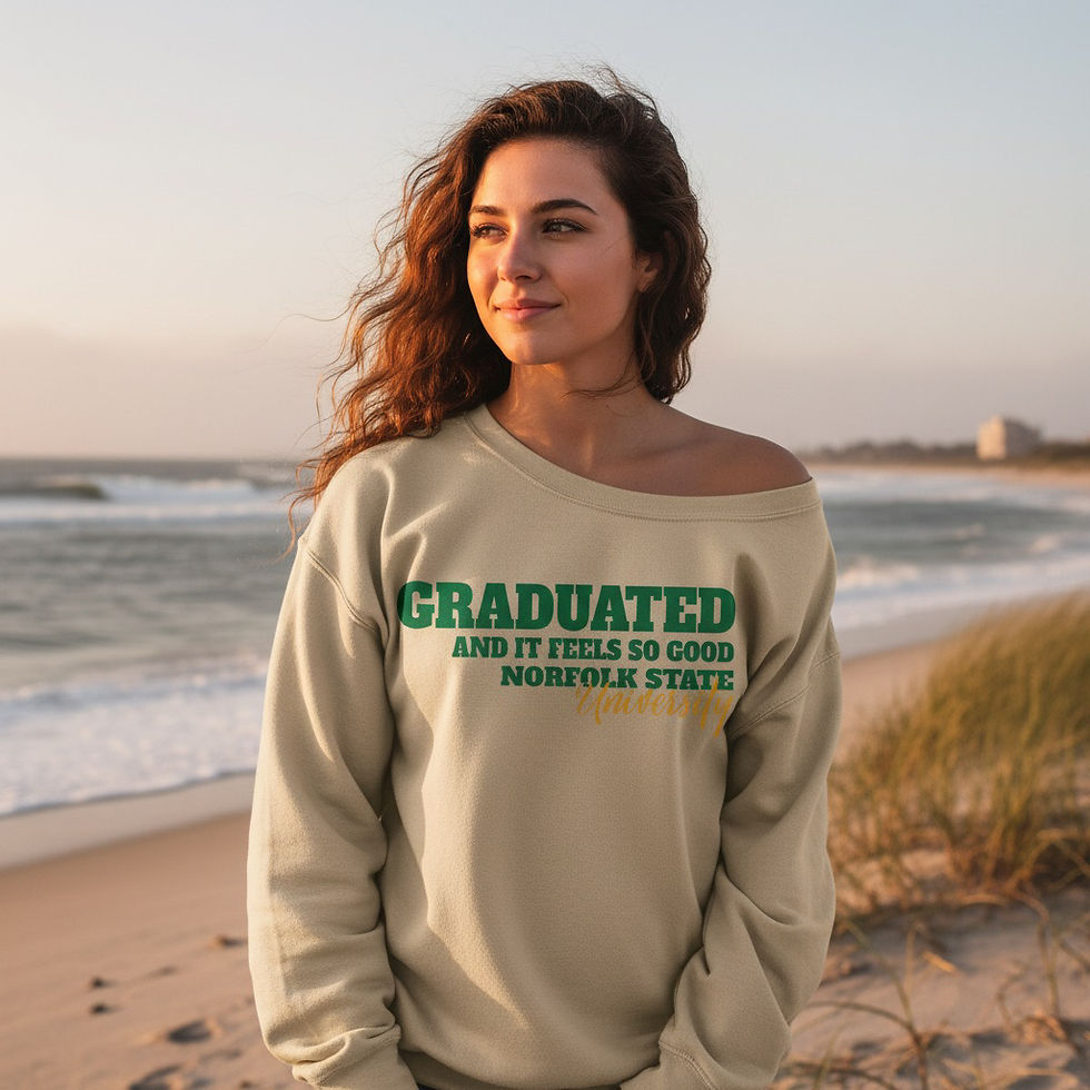Thumbnail: Graduated & It Feels So Good Off‑Shoulder NSU HBCU Grad Sweatshirt, Green Gold