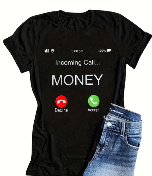 Incoming Call MONEY (DTF)-Women's Polyester T-Shirt, Black