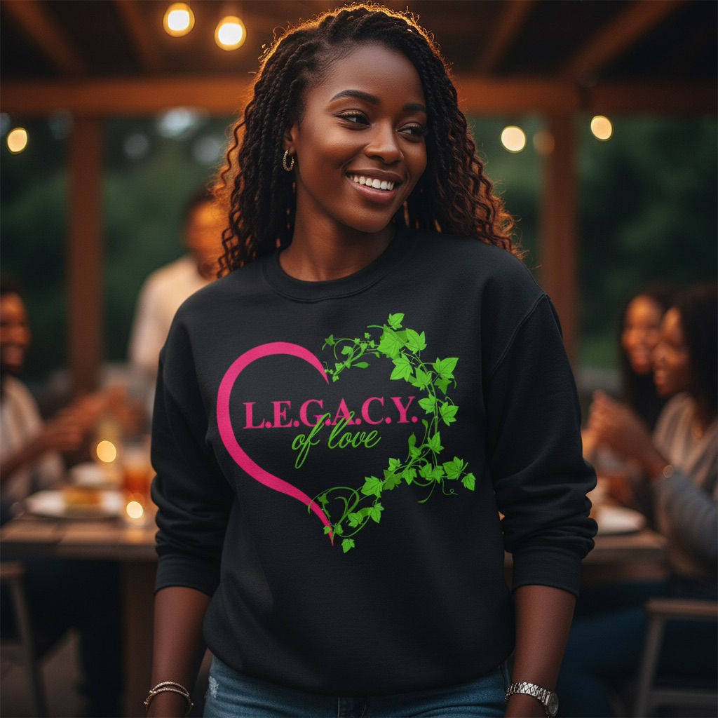 Legacy of Love Sweatshirt – Pink & Green Sorority Style Ivy Heart Crewneck