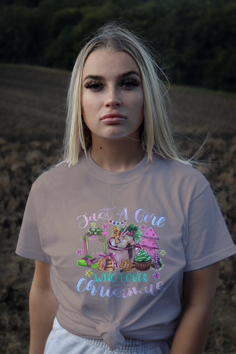 Thumbnail: Just A Girl Who Loves Christmas (DTF)-Unisex Crew T-Shirt 100% Cotton S