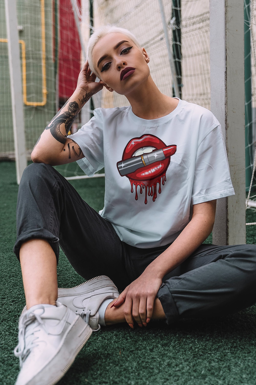 Thumbnail: Red Lipstick (DTF)-Unisex Crew T-Shirt 100% Cotton