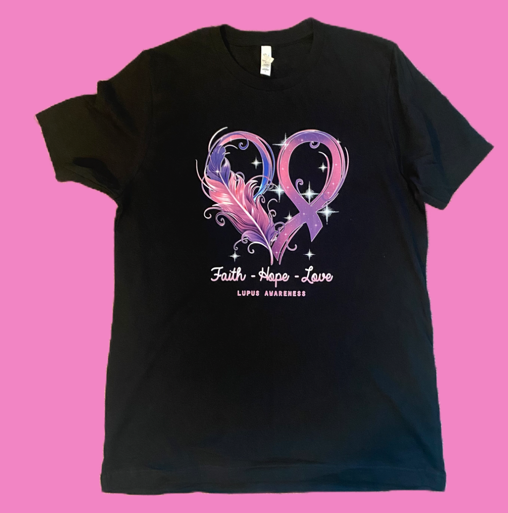 Faith Hope Love Lupus Awareness (DTF)-Unisex Crew T-Shirt 100% Cotton, Black