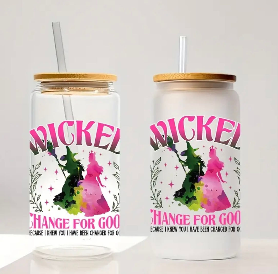 Wicked Inspired “Changed for Good” 16oz Glass Cup with Bamboo Lid | UV DTF Print