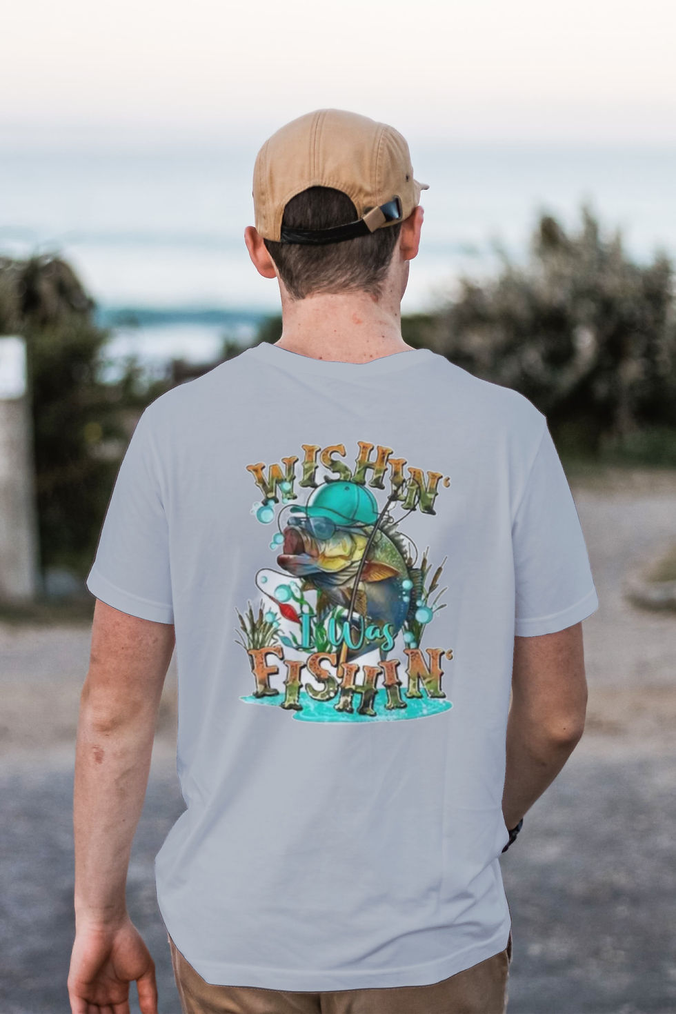 Thumbnail: Wishin’ I Was Fishin’ (DTF)-Unisex Crew T-Shirt 100% Cotton Short Sleeve