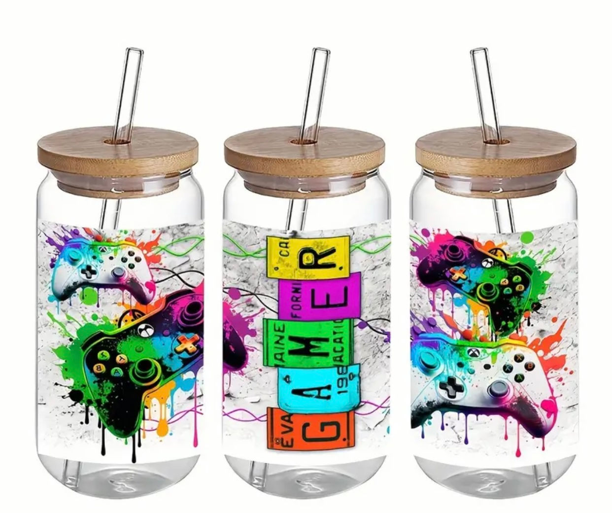 Gamer Chart (UV DTF)-Glass Cup With Bamboo Lid, 16 oz