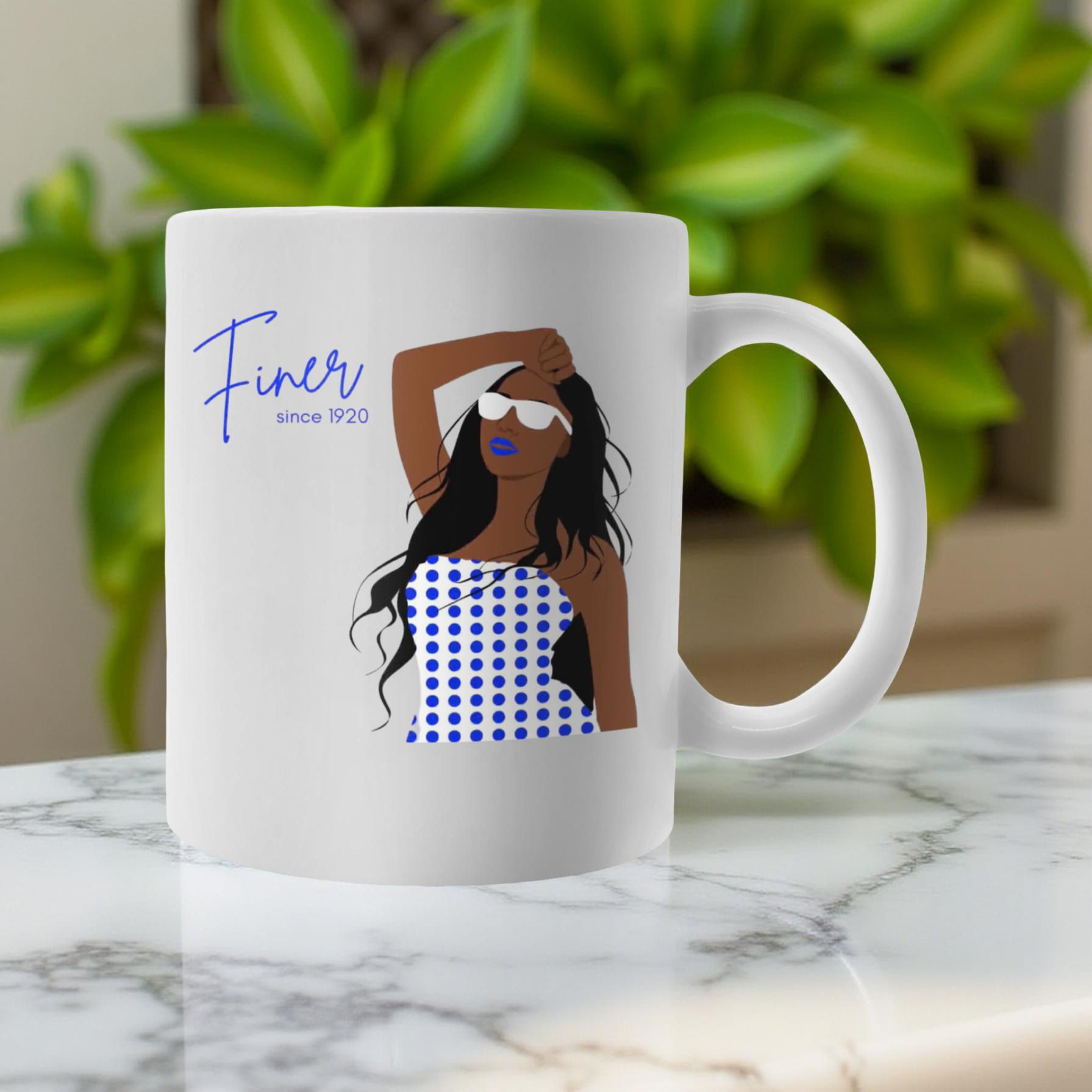 Finer Since 1920 Mug 12 oz–Zeta Phi Beta Sorority, Confident Lady Blue Polka Dot