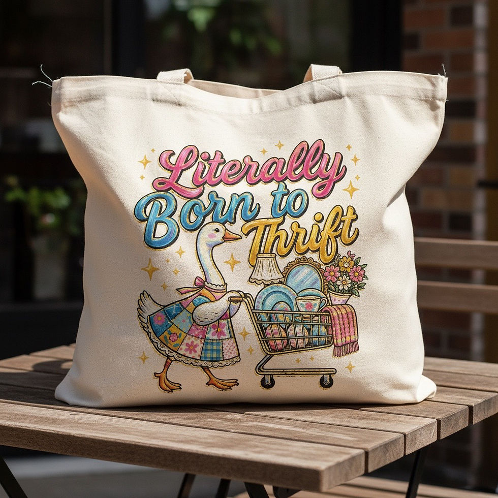 Thumbnail: Born to Thrift Goose Tote – DTF or Sublimation Print Canvas Bag 13x15 Natural