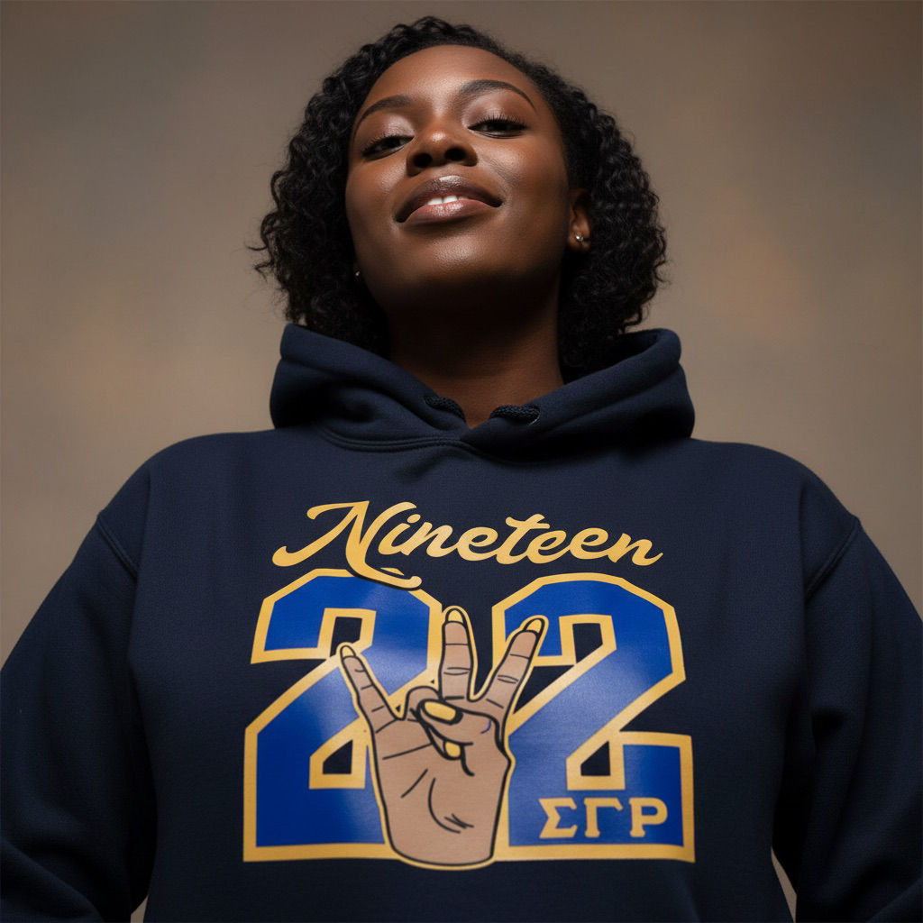Sigma Gamma Rho “Nineteen 22” Hoodie | Blue & Gold Hand‑Sign Sweatshirt | SGRho