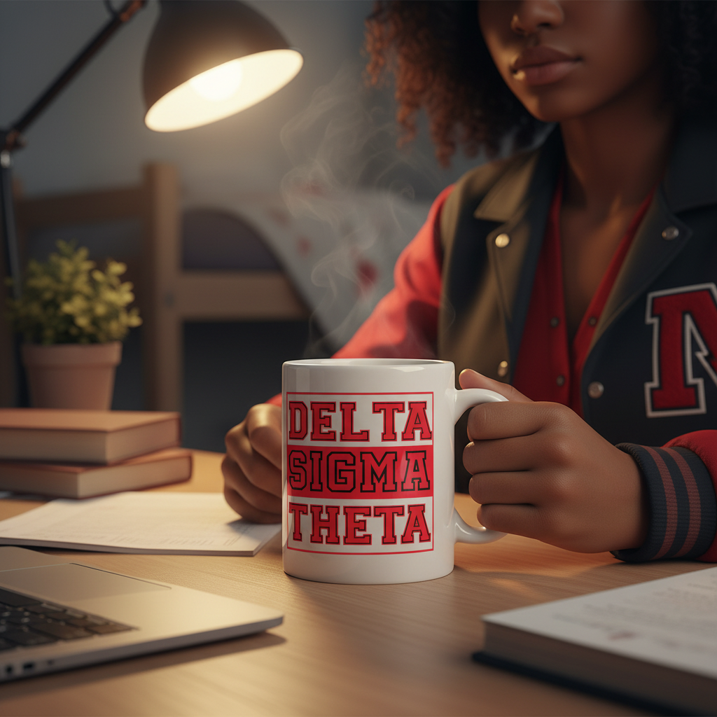Delta Sigma Theta Mug – 12 oz Ceramic Cup with Bold Red Greek Letter Design