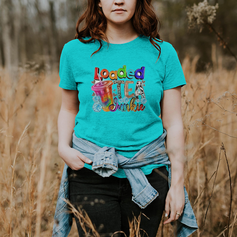 Thumbnail: Loaded Tea Junkie (DTF)-Unisex Crew T-Shirt 100% Cotton Short Sleeve