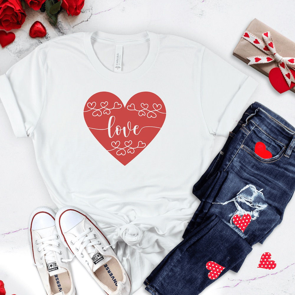 Love Red Heart -Girl’s 100% Cotton Short Sleeve Crew T-Shirt