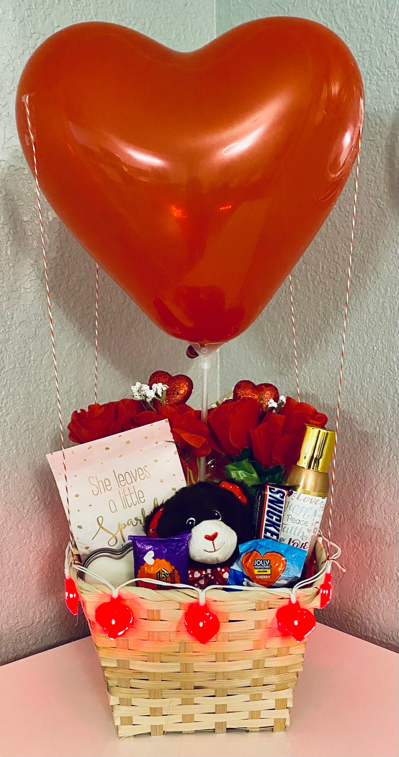 Heart Air Balloon Gift Basket