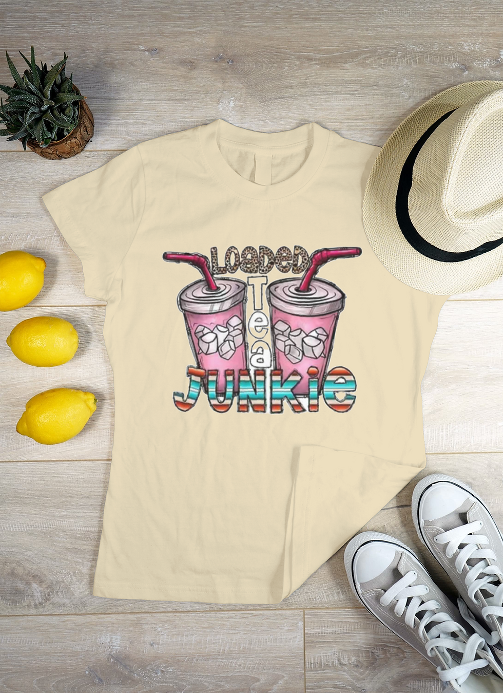 Thumbnail: Loaded Tea Junkie (DTF)-Unisex Crew T-Shirt 100% Cotton Short Sleeve