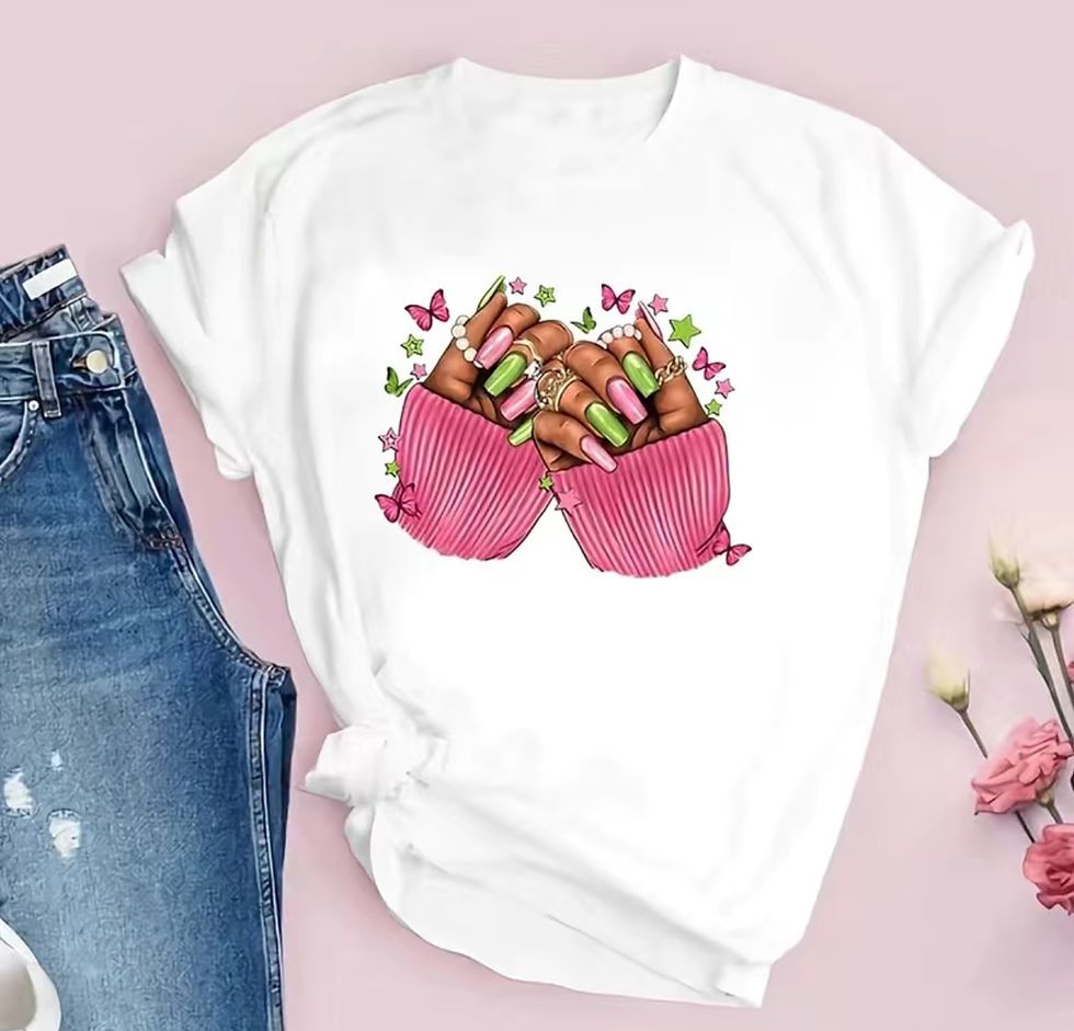 Thumbnail: Pink and Green (DTF)-Unisex Crew T-Shirt 100% Cotton Short Sleeve