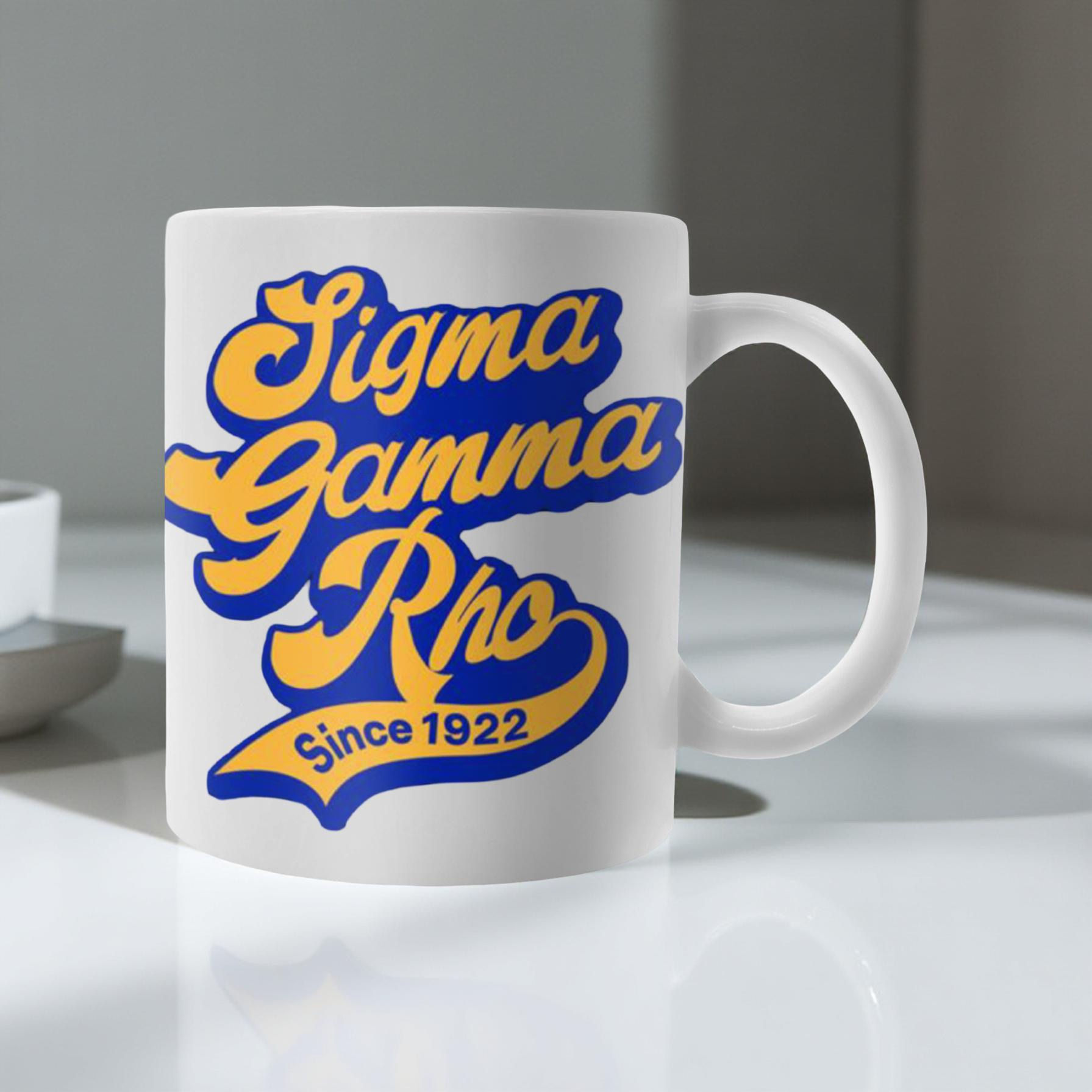 Sigma Gamma Rho “Since 1922” Mug – Blue & Gold Script Logo, Sorority Legacy