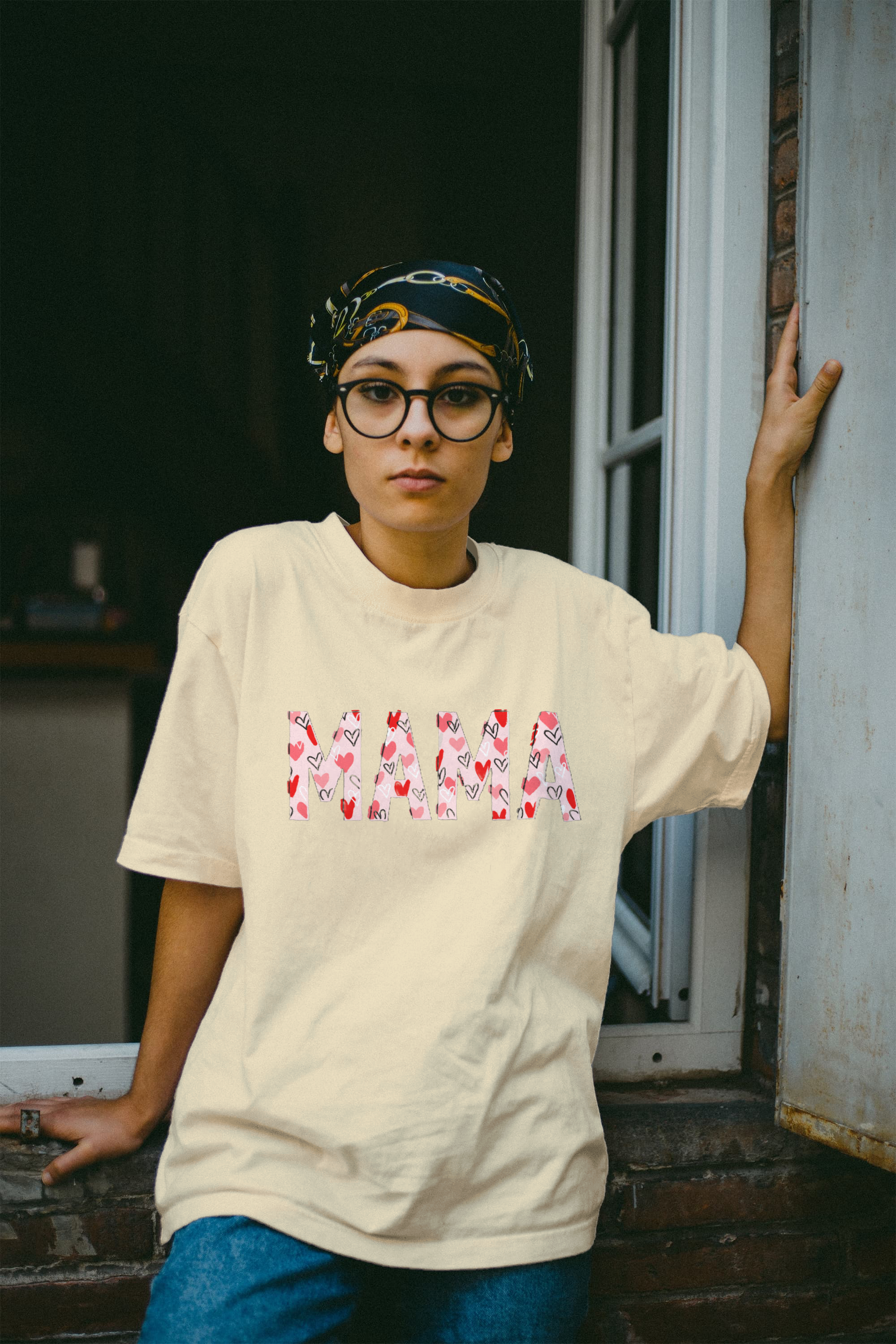 MAMA Hearts (DTF)-Unisex Crew T-Shirt 100% Cotton Short Sleeve
