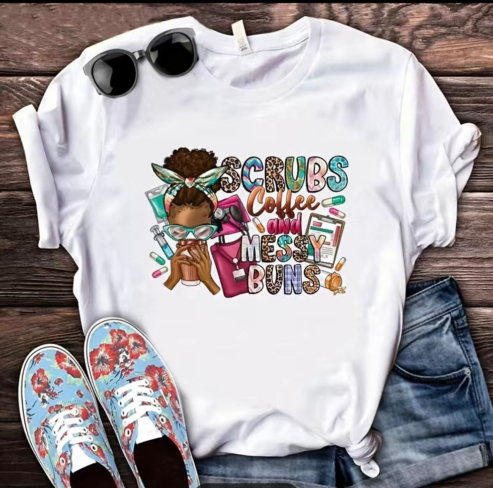 Thumbnail: Scrubs Coffee & Messy Buns (DTF)-Unisex Crew T-Shirt 100% Cotton Short Sleeve
