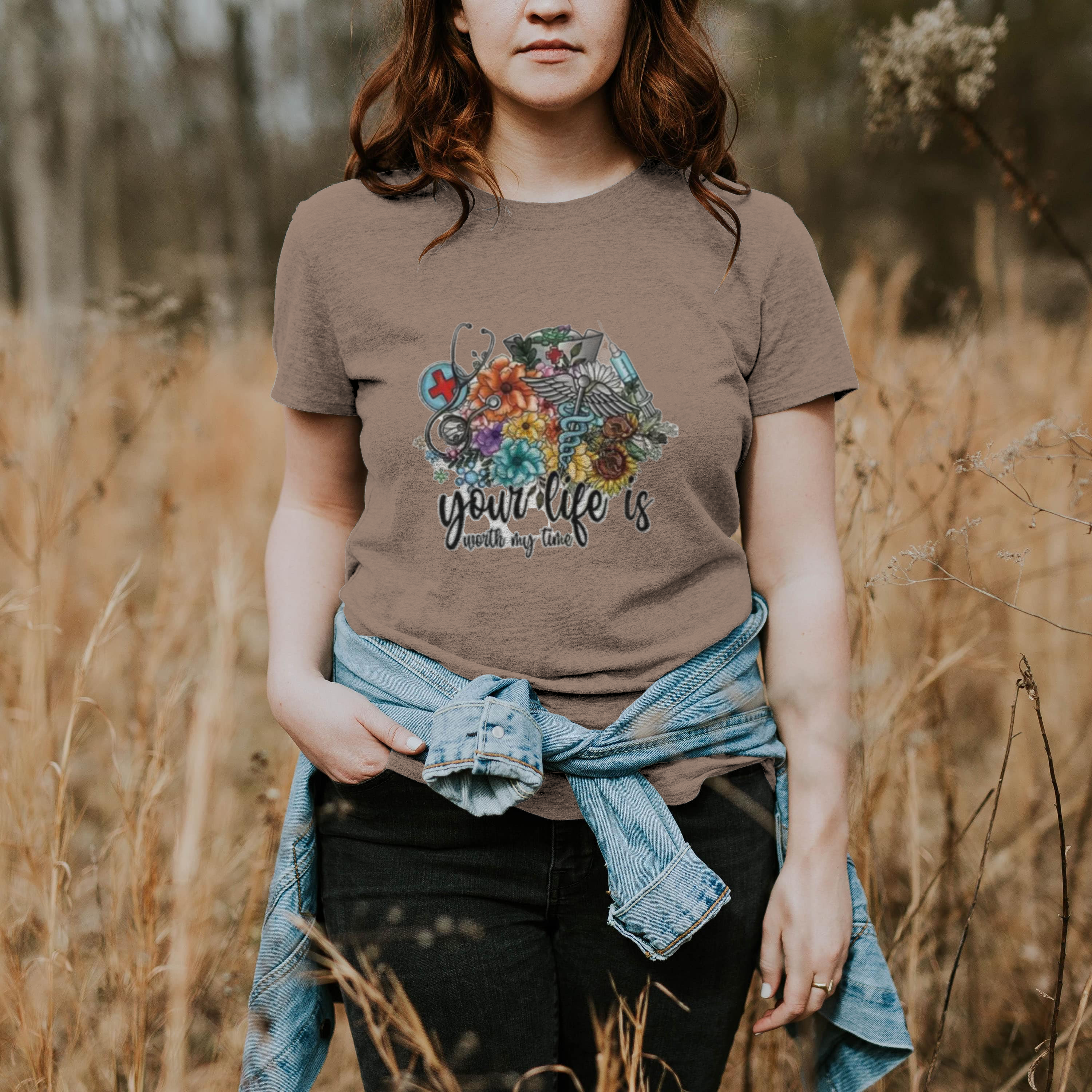 Your Life Is Worth My Time (DTF)-Unisex Crew T-Shirt 100% Cotton Short Sleeve