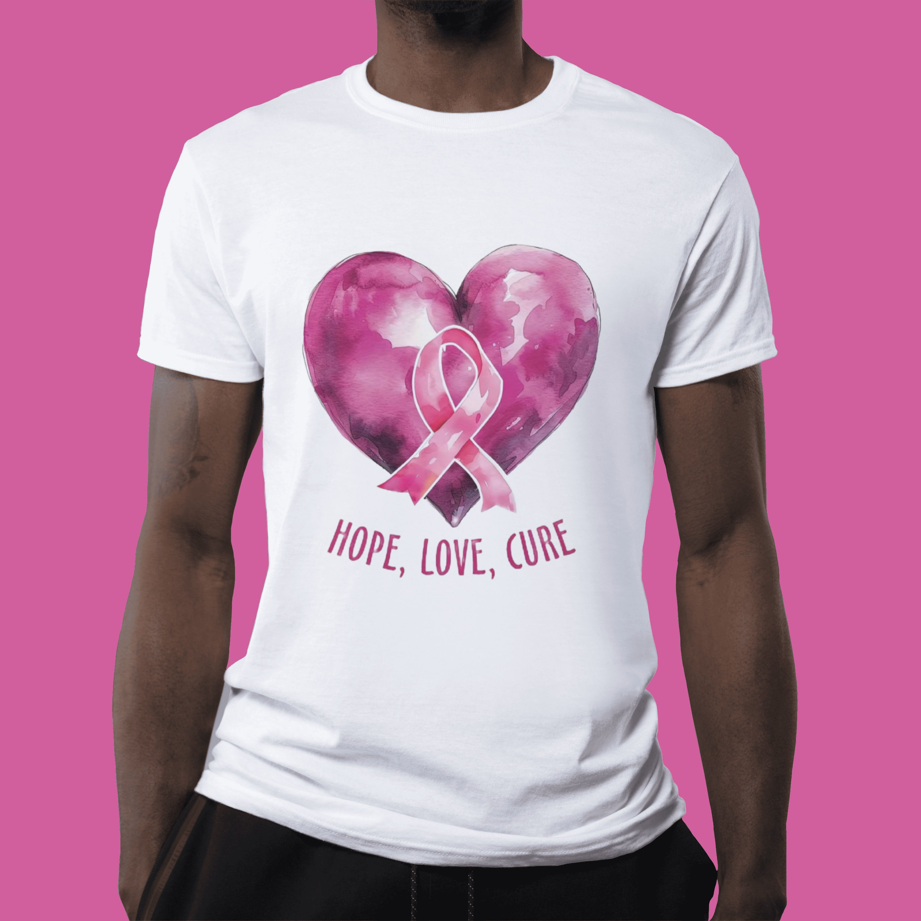 Hope Love Cure Breast Cancer (DTF)-Unisex Crew T-Shirt 100% Cotton Short Sleeve