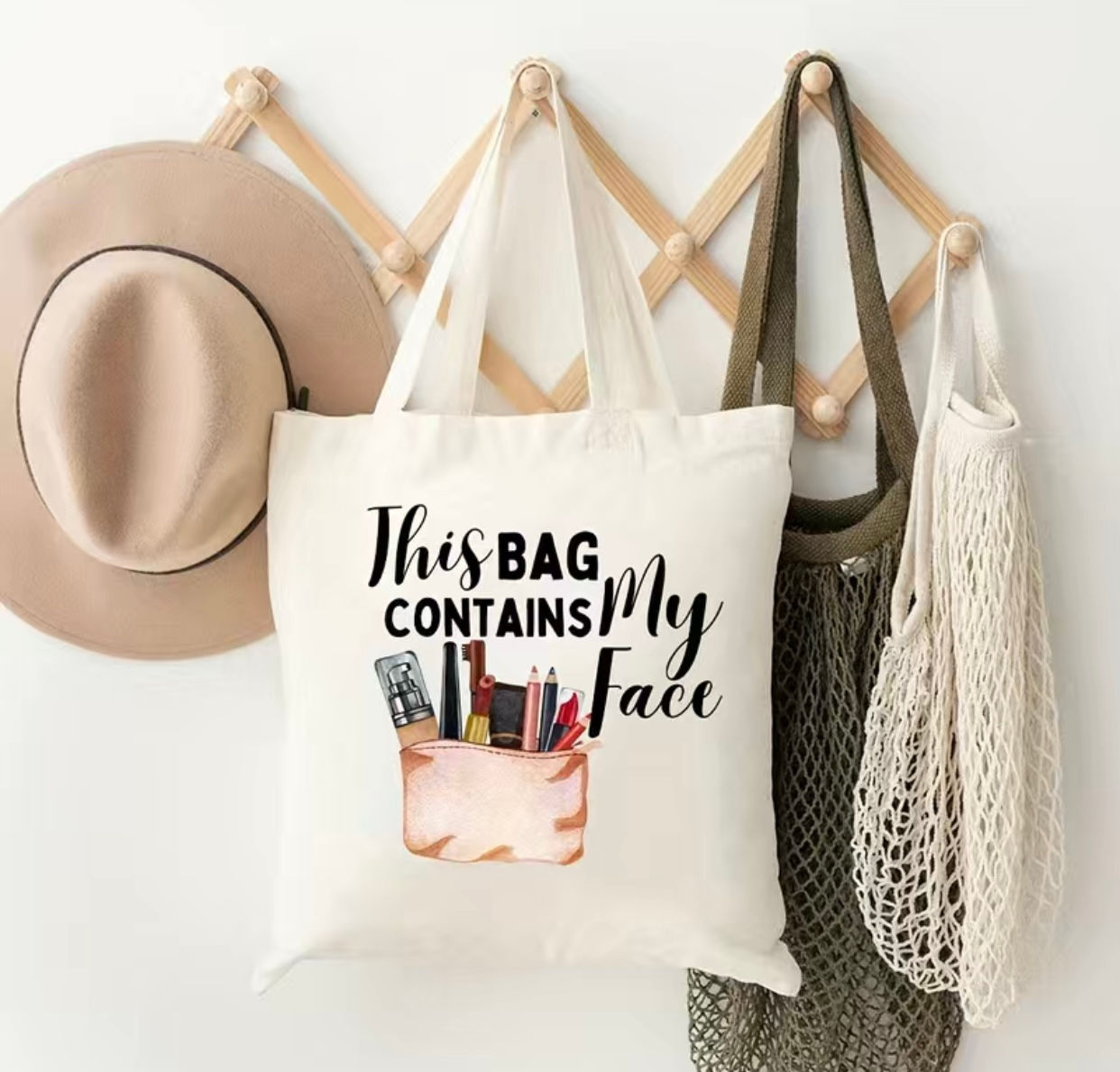 This Bag Contains My Face (DTF)-Canvas Tote Bags, 13" x 15", Natural