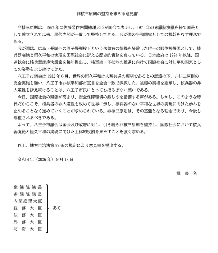 森ヨシヒコが提出した意見書案