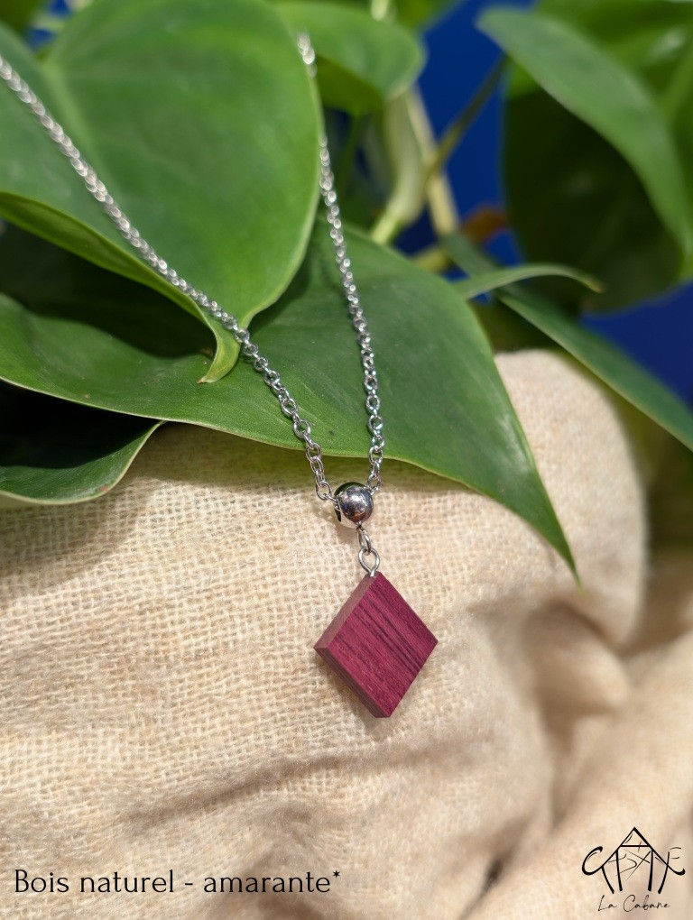 Miniature : Collier - Petit carré bois naturel
