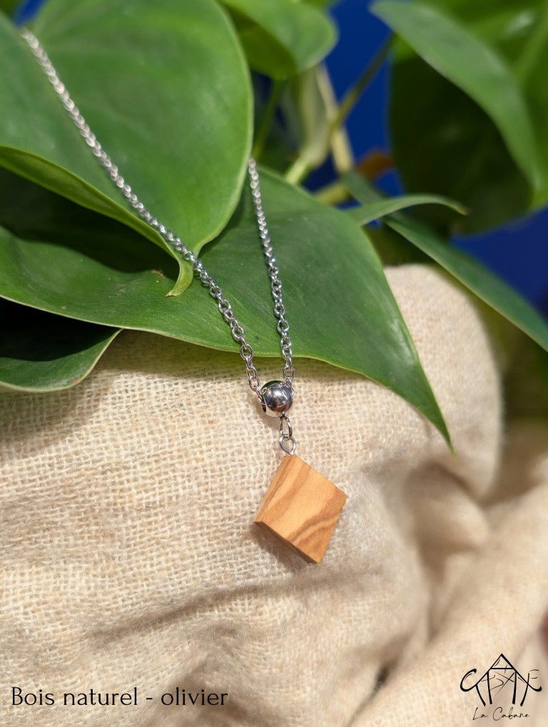 Miniature : Collier - Petit carré bois naturel