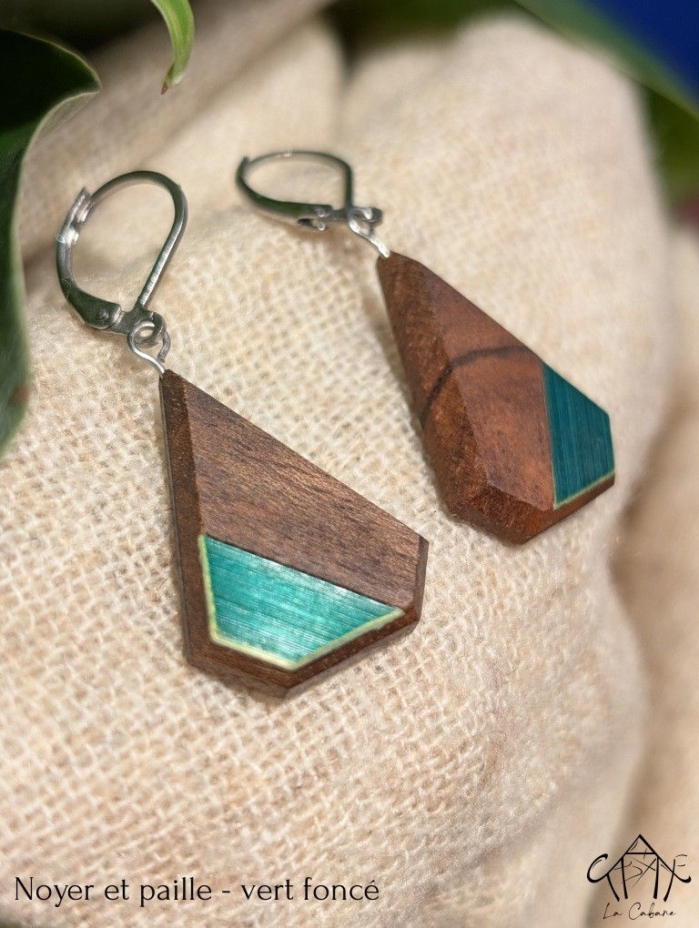 Miniature : Boucles d'oreilles - Losange paille de seigle