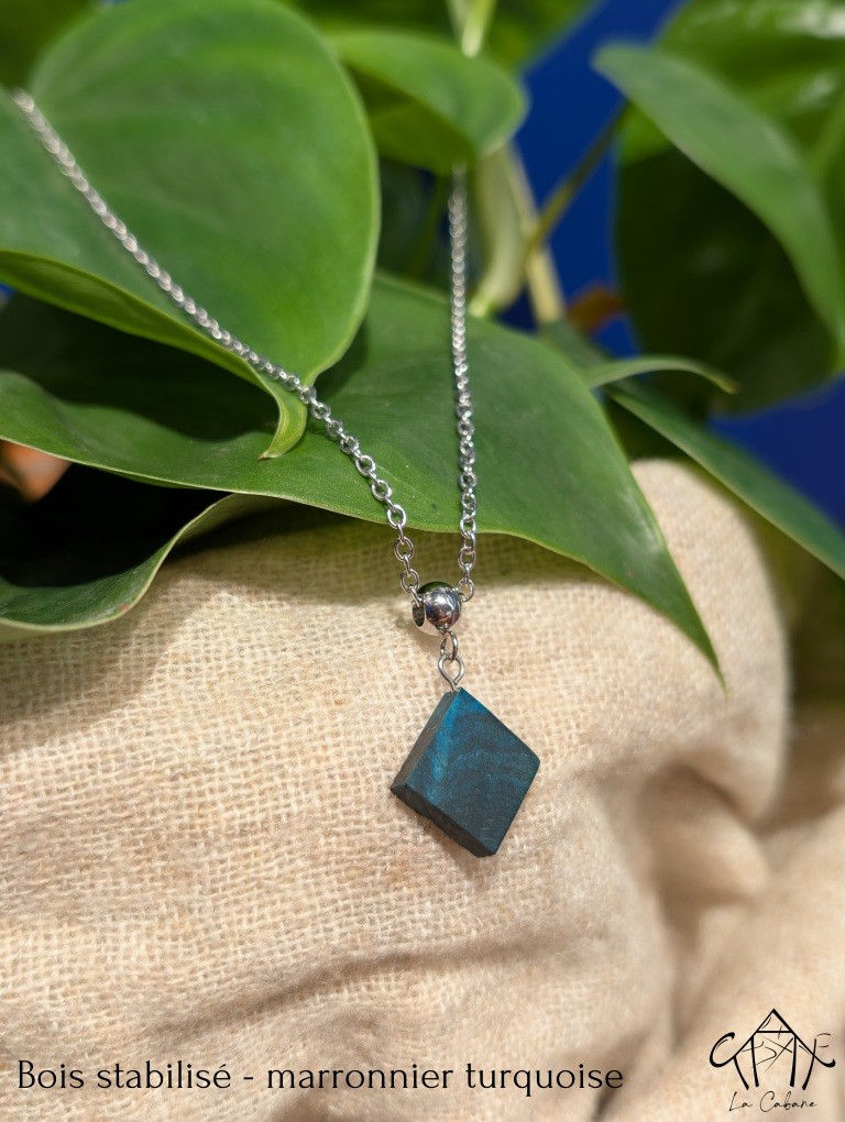 Miniature : Collier - Petit carré bois stabilisé