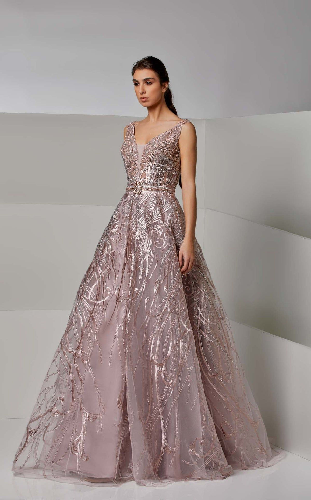 Sophisticated V-neckline Floor-length -Lebanese