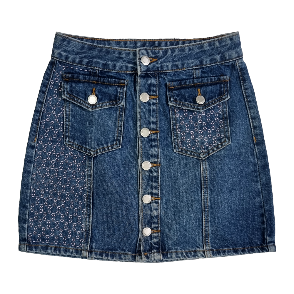 Falda denim botones • Bordada a mano • Talla XS