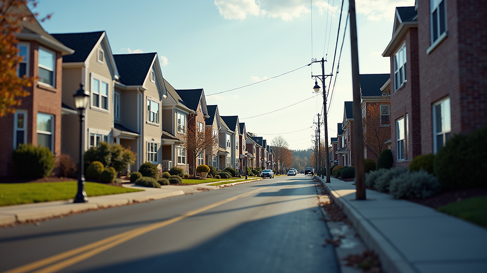 Eye-level view of a Delaware cityscape with residential and commercial buildings