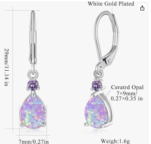 Thumbnail: 1395 Opal Cubic Zirconia 14k White Gold Plated Dangle Drop Leverback Earrings