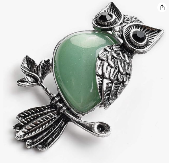 Thumbnail: 1363 Natural Reiki Healing Jade Owl with Black Agate Eyes Necklace