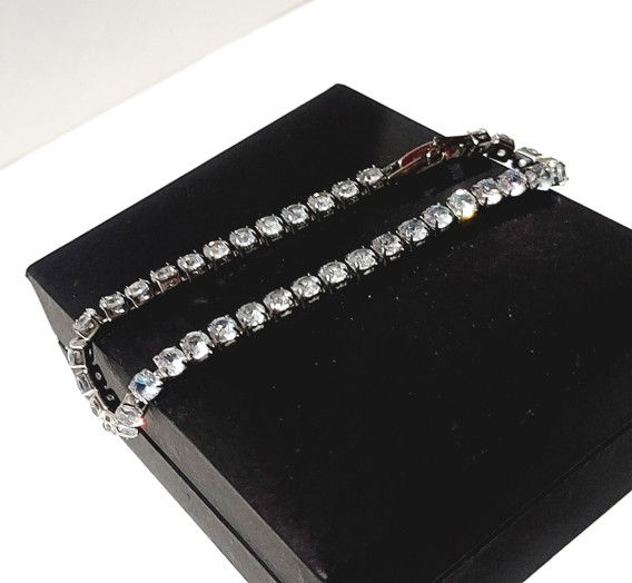 Thumbnail: 1405 Simulated Diamond 9.25 Sterling Silver Plated Tennis Bracelet