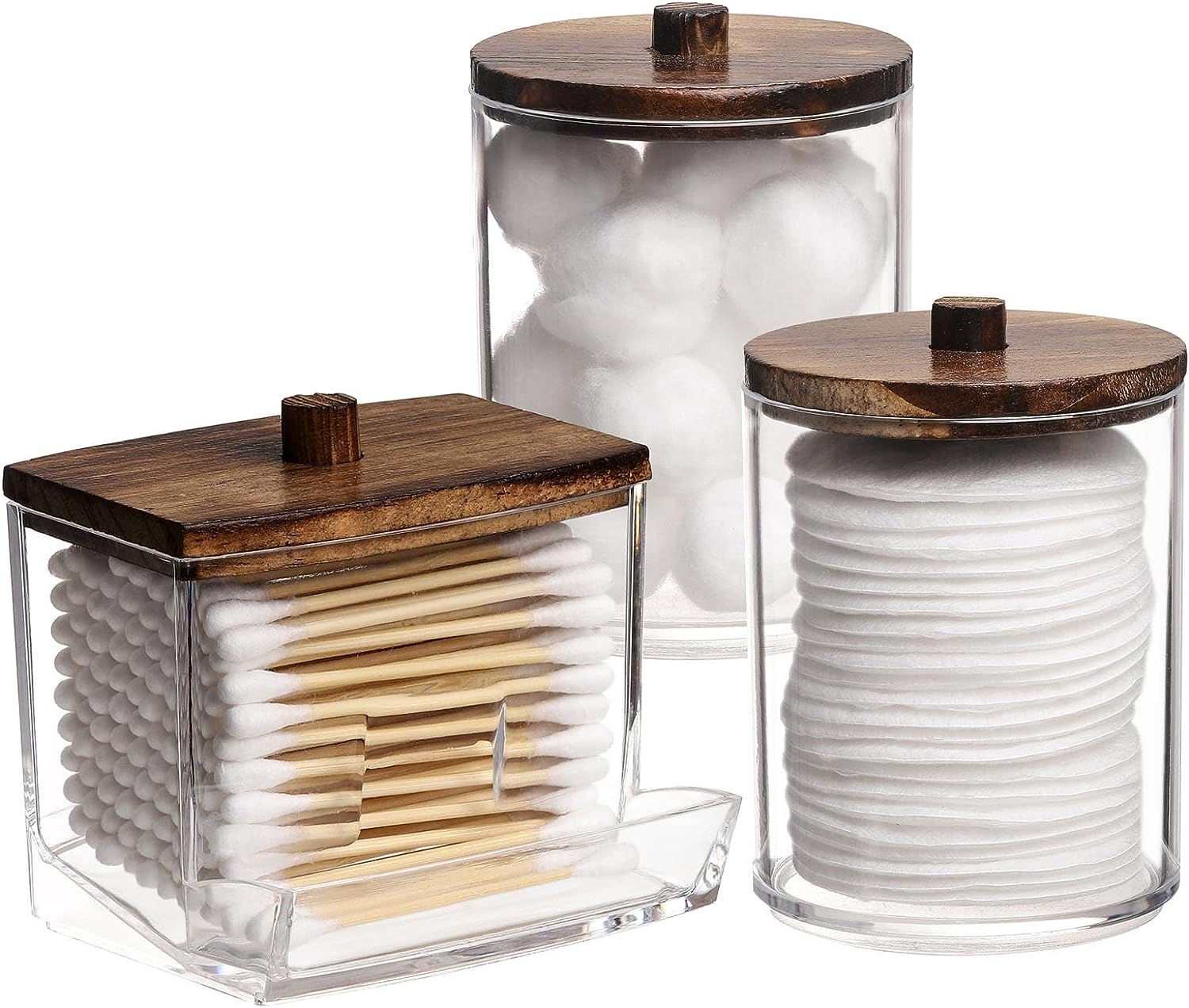 1458 3 Pack Qtips Holder Bathroom Container, 10 oz Cotton Ball/Swabs Dispenser,