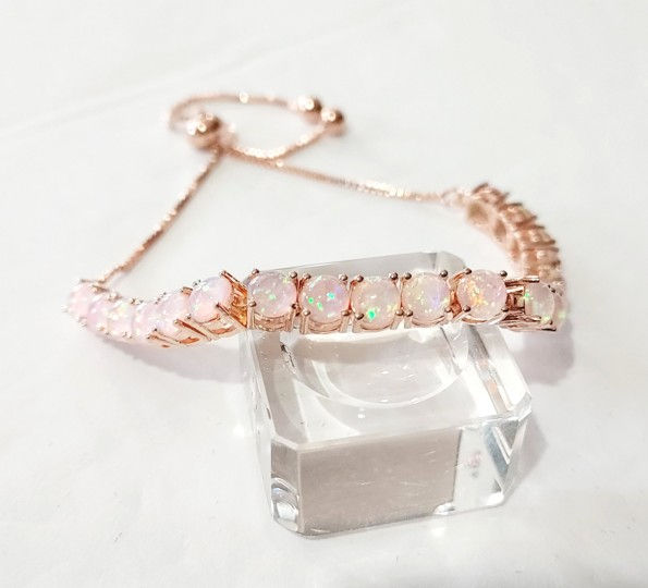 1406 Pink Opal Zirconia 14k Rose Gold Plated Adjustable Bracelet