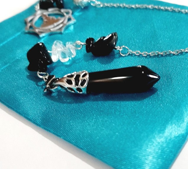 1358-3 Stunning Natural Obsidian Pendilium with Prayer Charm!