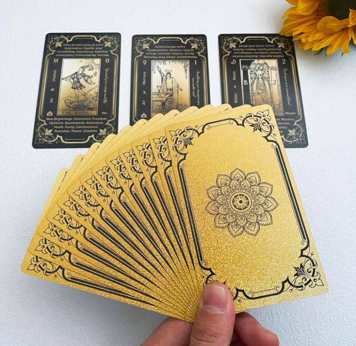 Thumbnail: 1173 "Black Gold Tarot Cards" Gold Gilded Edges 78 Cards New in Box!