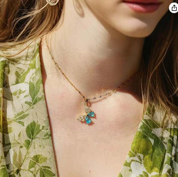 Thumbnail: 1221 18k Gold Plated Cubic Zirconia Butterfly Necklace