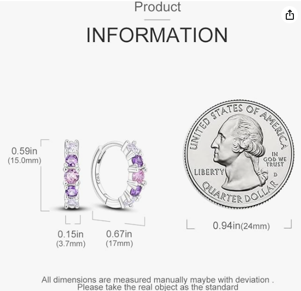 Thumbnail: 1394 Amethyst Pink Cubic Zircornia .925 Silver Plated Huggie Hoop Earrings