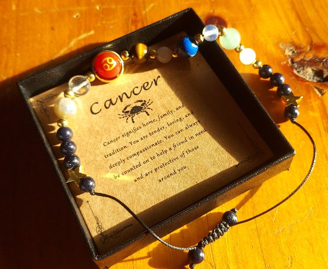 1101 Zodiac- Cancer Gemstone Bracelet - Adjustable Size!