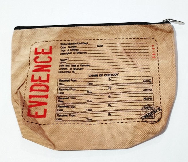 Thumbnail: 1379 True Crime Evidence Canvas Makeup Waterproof Lined Zipped Bag!  8"x10"