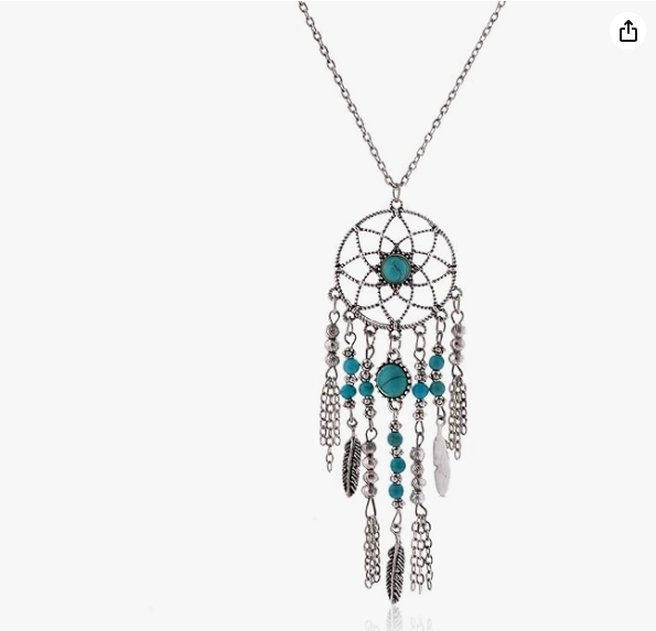 1393 Dream Catcher Simulated Turquoise Native American Style Necklace